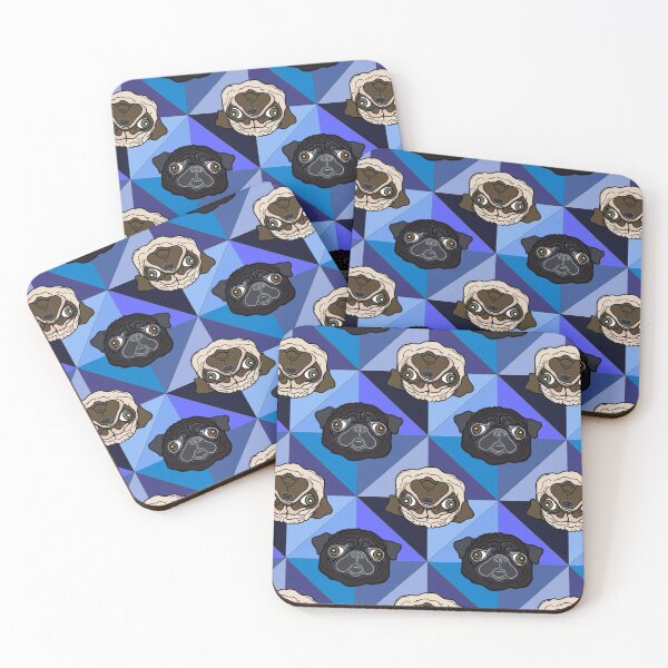 Item preview, Geometric Pug pattern in shades of blue / print- multi-directional version designed and sold by FivePugs.