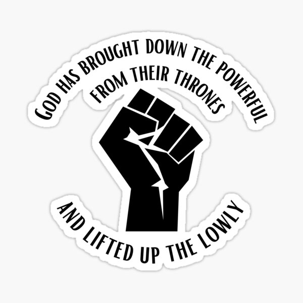 Item preview, God has brought down the powerful from their thrones and lifted up the lowly (white print/black background)  designed and sold by CheekyGrace.