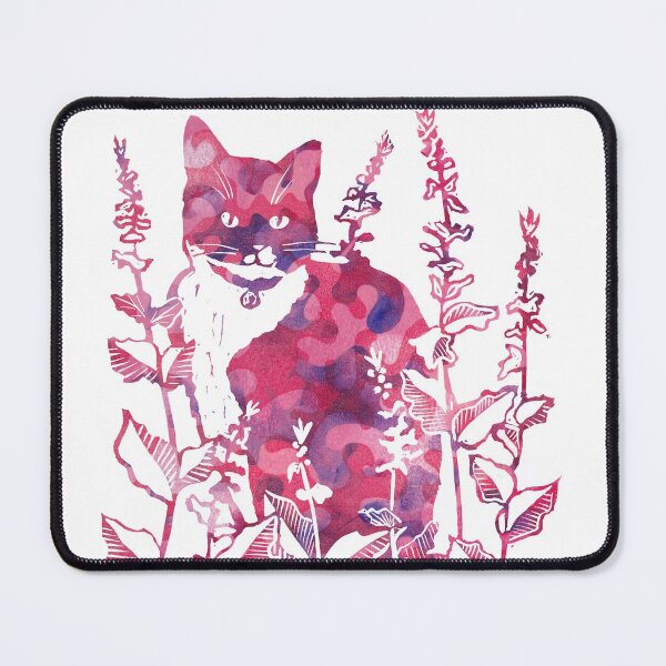 Item preview, Groovy Magenta Tuxedo Cat in the Flower Garden designed and sold by Diana Garrison.