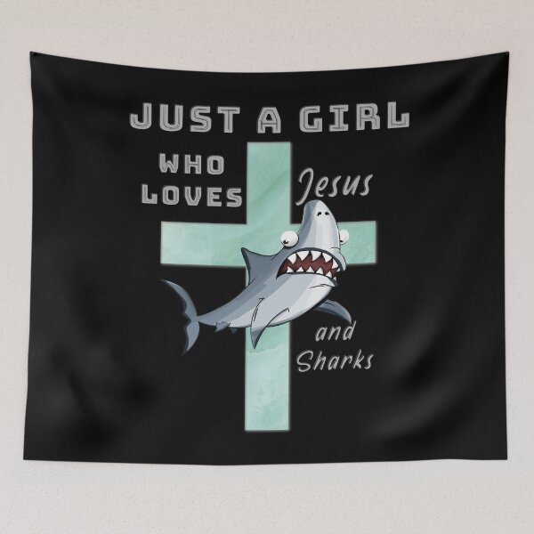 Item preview, Just A Girl Who Loves Jesus and Sharks designed and sold by TheKingdomAttic.