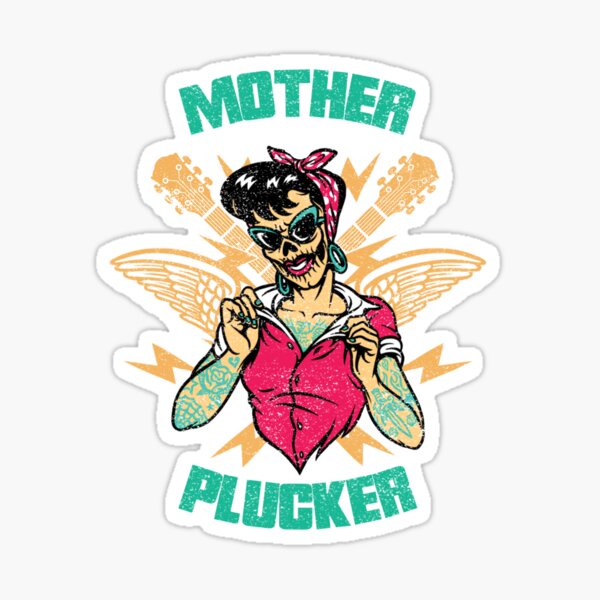 Mutter Zupfer. Mutter an der Gitarre. Sticker