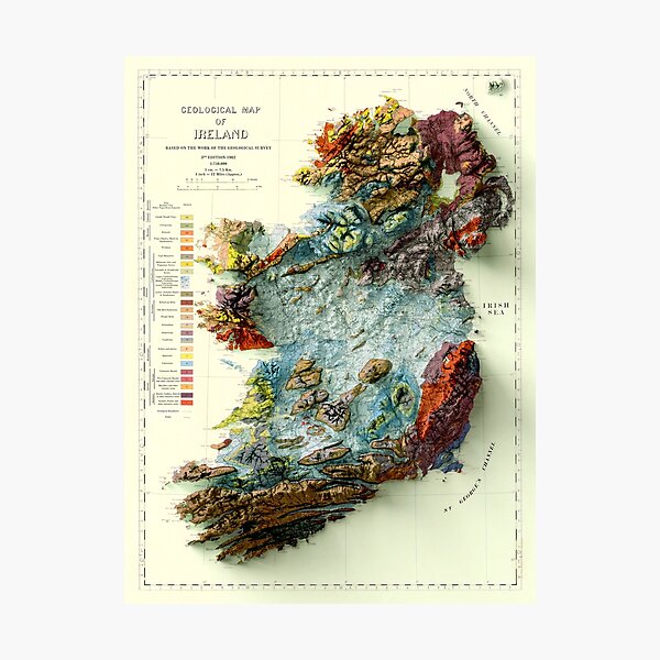 Item preview, 1961 Geological map of Ireland 3D digitally-rendered designed and sold by ThinkAboutMaps.