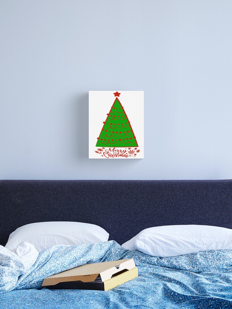 Green Christmas Tree With Gold Box & Red Ribbon Ornaments Canvas Print by  WorldShuttleExplorer