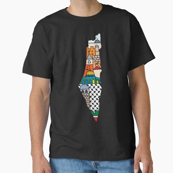 Item preview, I Love Palestine My Homeland Palestinian Map with Kufiya Hatta Pattern and Most Sacred Cites -wht designed and sold by QualiTshirt.