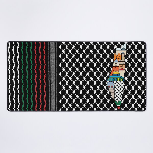 Item preview, I Love Palestine My Homeland Palestinian Map with Kufiya Hatta Pattern and Most Sacred Cites -wht designed and sold by Hurriyyatee.