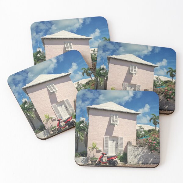 Item preview, Pink Bermuda House, Red Scooter, Island Life designed and sold by ExploreOutdoors.