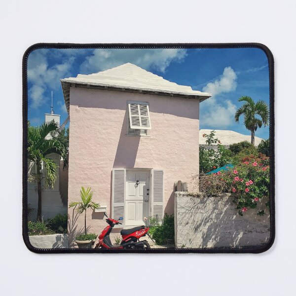 Item preview, Pink Bermuda House, Red Scooter, Island Life designed and sold by ExploreOutdoors.