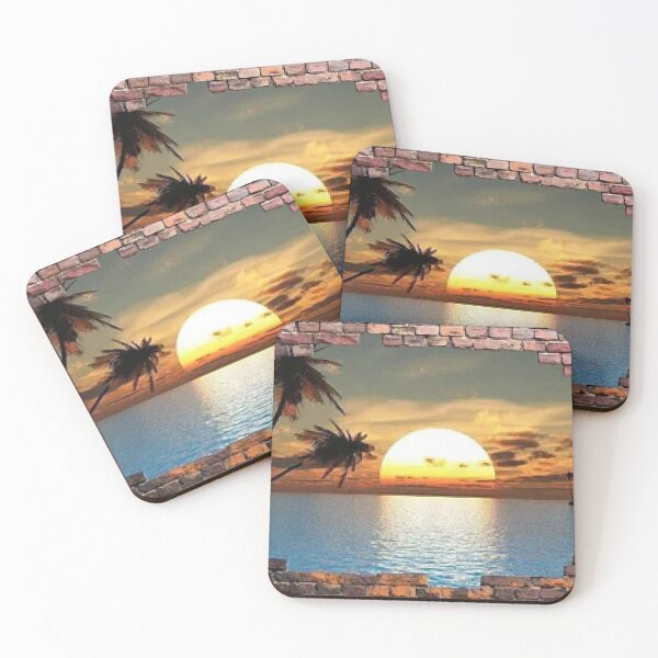 Item preview, 3-D Sunset Island View Through A Brick Window Print On Home Decor designed and sold by lduke47.