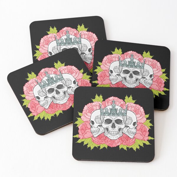 Item preview, Mystical drawing:  three human skulls, bouquet of flowers. Magic, esoteric, occultism. Vector illustration isolated on white background. Print, poster, T-shirt, card.  designed and sold by YanaZvereva.