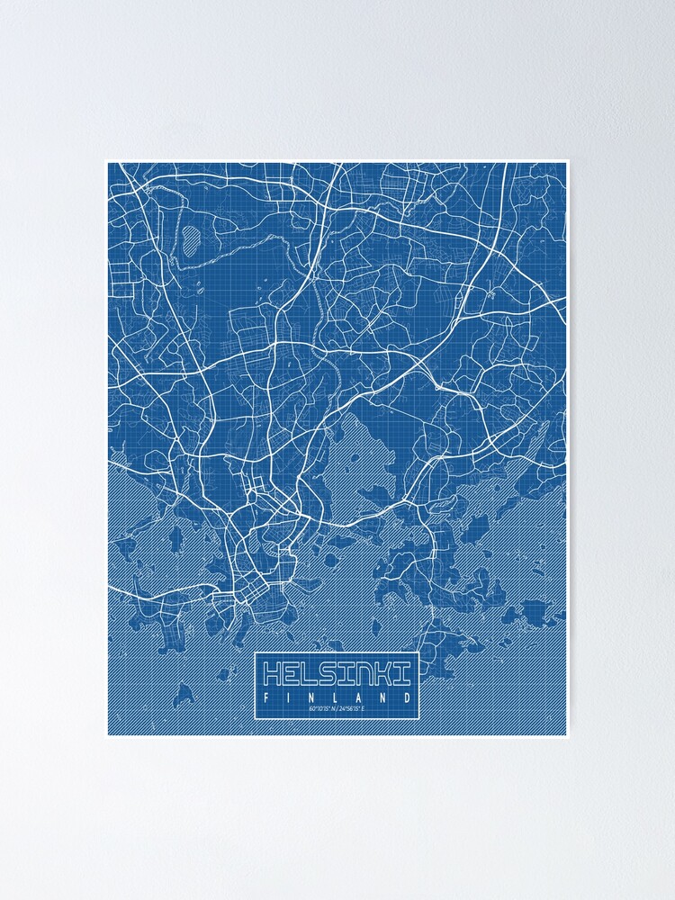 Helsinki City Map Of Finland Blueprint Poster By Demap Redbubble