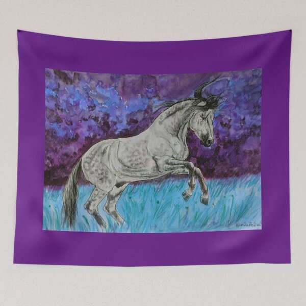 Item preview, Rearing stallion colorfull landscape designed and sold by horseaddicted.