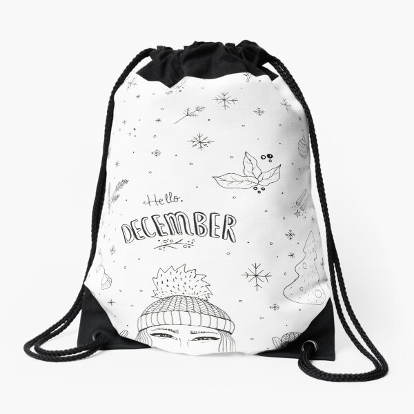 Hello December Drawstring Bag