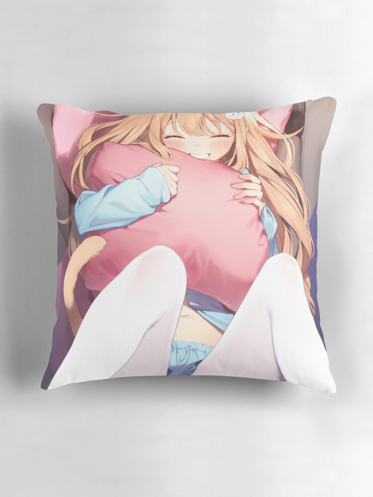 Cute anime girl hugging pillow Pillow for Sale by LokShyu Redbubble