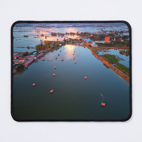 Item preview, Aerial Sunset Image of the Pink Temple Lake in Thailand. designed and sold by Huskyyy Designs.