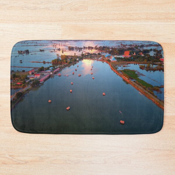 Item preview, Aerial Sunset Image of the Pink Temple Lake in Thailand. designed and sold by Huskyyy Designs.