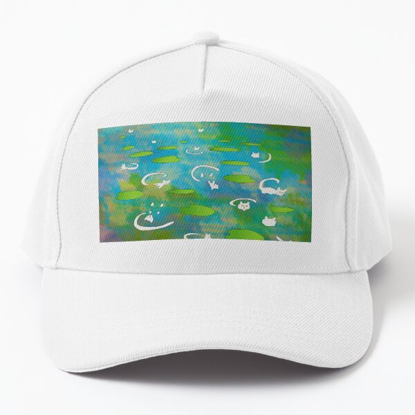 White Water Lily Cats on Pond Baseball Cap