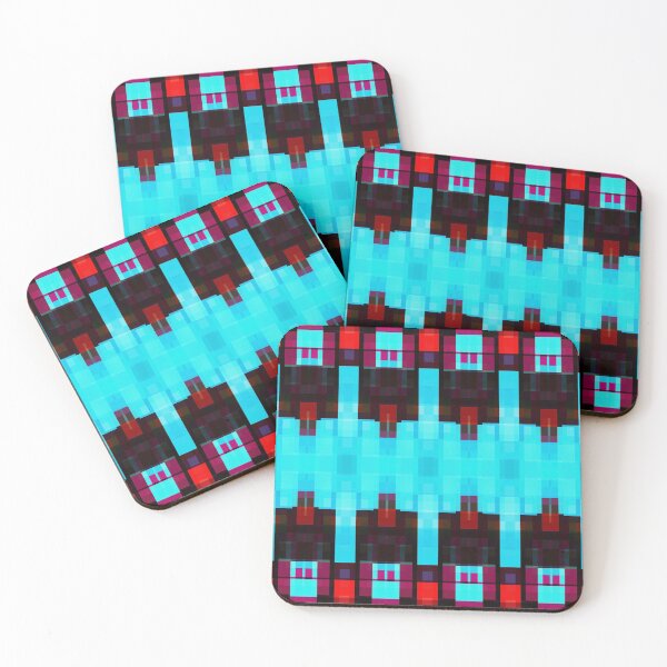 Item preview, symmetry art graphic design pixel geometric square pattern abstract background in blue red brown designed and sold by Mrvell.