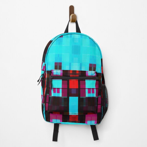Item preview, symmetry art graphic design pixel geometric square pattern abstract background in blue red brown designed and sold by Mrvell.
