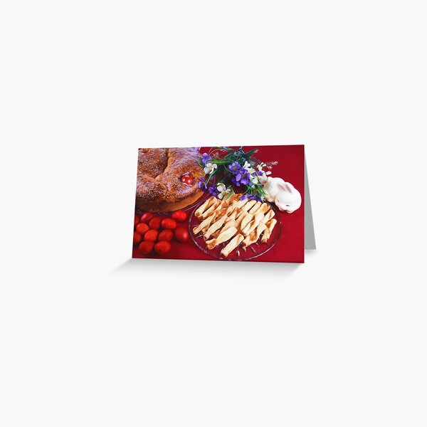 Greek Easter Celebration With Food Greeting Card