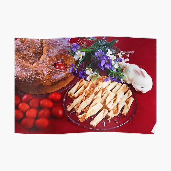 Greek Easter Celebration With Food Poster