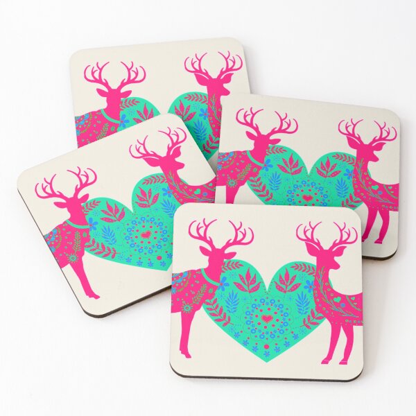 Item preview, Cute Hot Pink Scandinavian Christmas Deer And Heart Design designed and sold by TrulyEpoque.