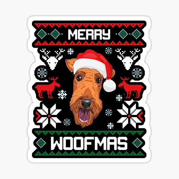 Airedale Terrier Merry Woofmas Christmas Dog Gift Sticker