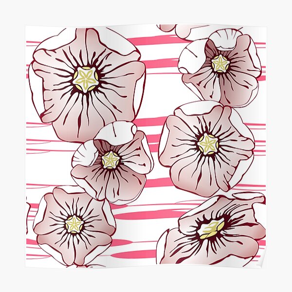 Floral Design 0026 in Hot Pink Poster