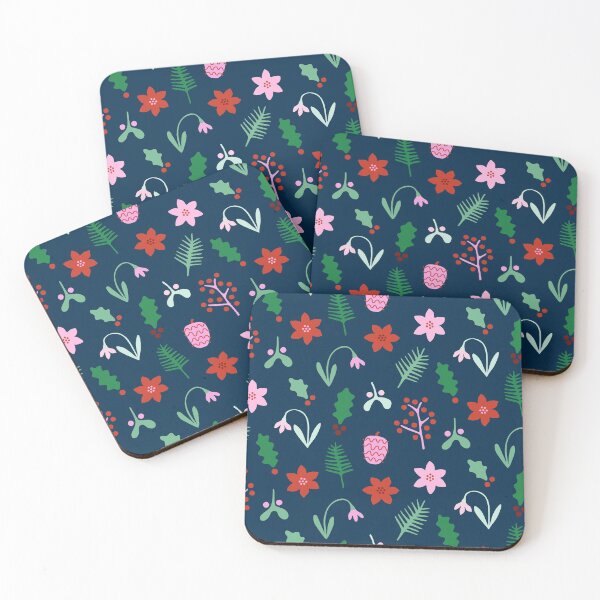 Item preview, Dark Blue Winter Christmas Plants Pattern designed and sold by Lizzie Scott.