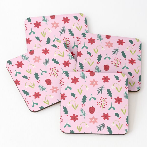 Item preview, Pink and Bright Winter Christmas Plants Pattern designed and sold by Lizzie Scott.