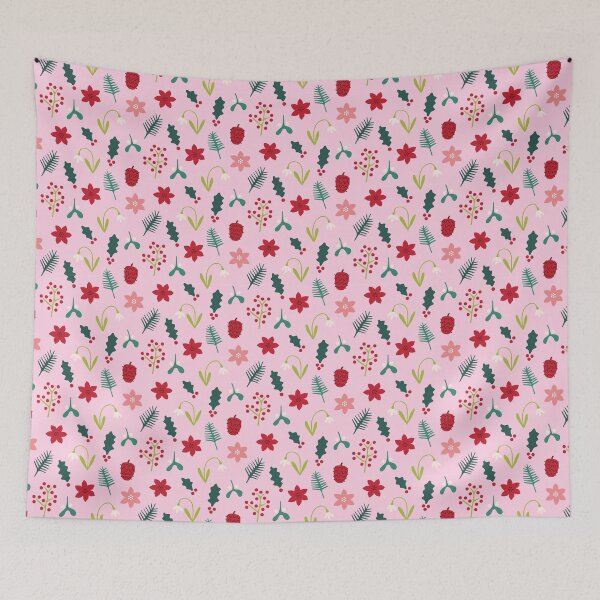 Item preview, Pink and Bright Winter Christmas Plants Pattern designed and sold by Lizzie Scott.