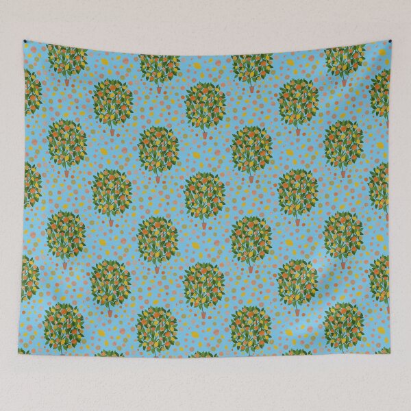 Item preview, Joyful Citrus Tree Pattern - Pale Blue Background designed and sold by KizzyW.