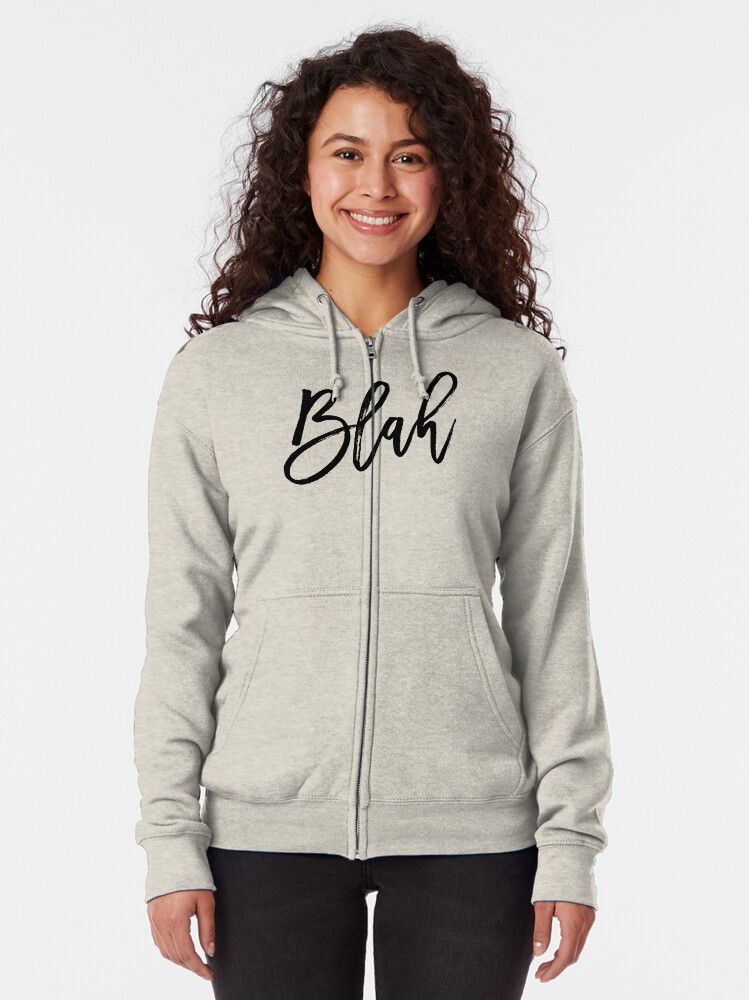 Alternate view of Blah hand brush lettering in black Zipped Hoodie