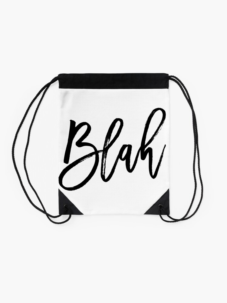 Alternate view of Blah hand brush lettering in black Drawstring Bag