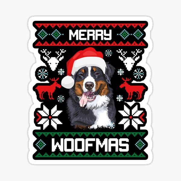 Bernese Mountain Dog Merry Woofmas Christmas Gift Sticker