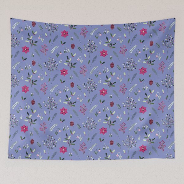 Item preview, Periwinkle and Bright Traditional Winter Christmas Plants Pattern designed and sold by Lizzie Scott.