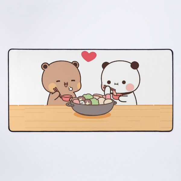 Panda And Brownie Bear Couple Desk Mat