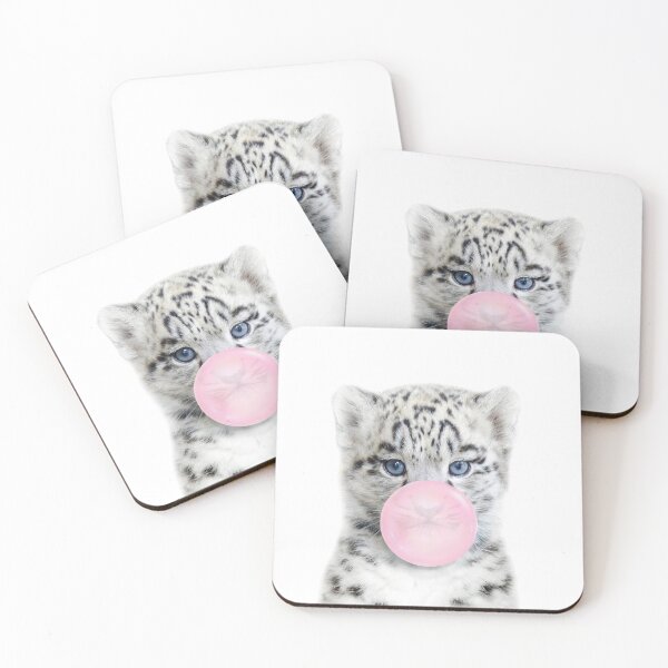 Item preview, Baby Snow Leopard Blowing Bubble Gum Pink by Zouzounio Art designed and sold by zouzounioart.