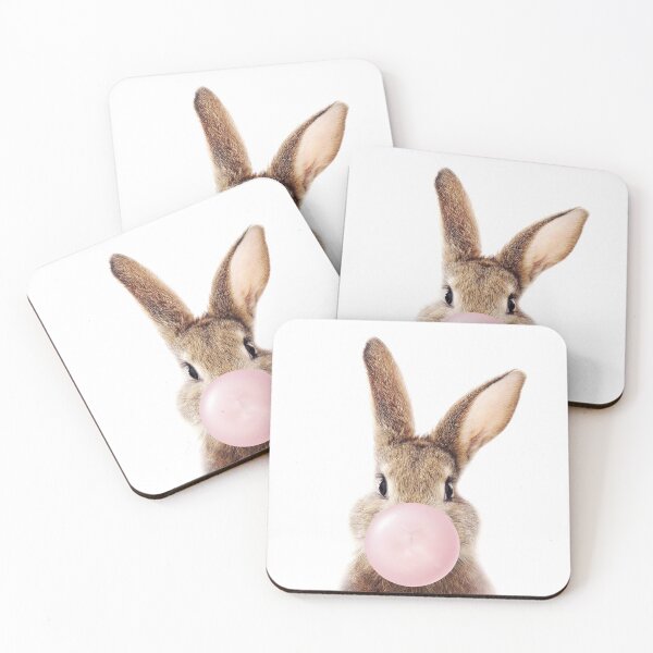 Item preview, Baby Rabbit, Brown Bunny Blowing Pink Bubblegum, Baby Girl, Kids, Nursery, Baby Animals Art Print by Synplus designed and sold by synplus.