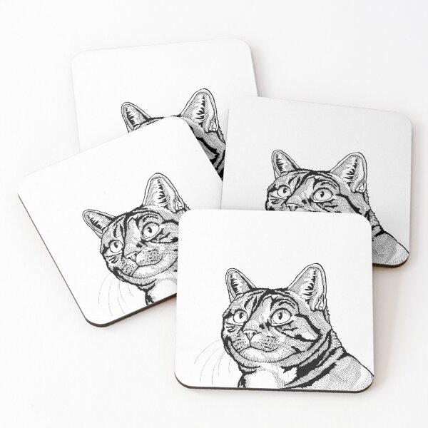 Item preview, Sweet Tabby Cat Black and White Line Drawing, Pop Art Tabby Cat Portrait designed and sold by Pop Zoo.