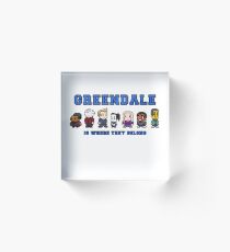 8-bit Greendale is Where They Belong (College Text) Acrylic Block