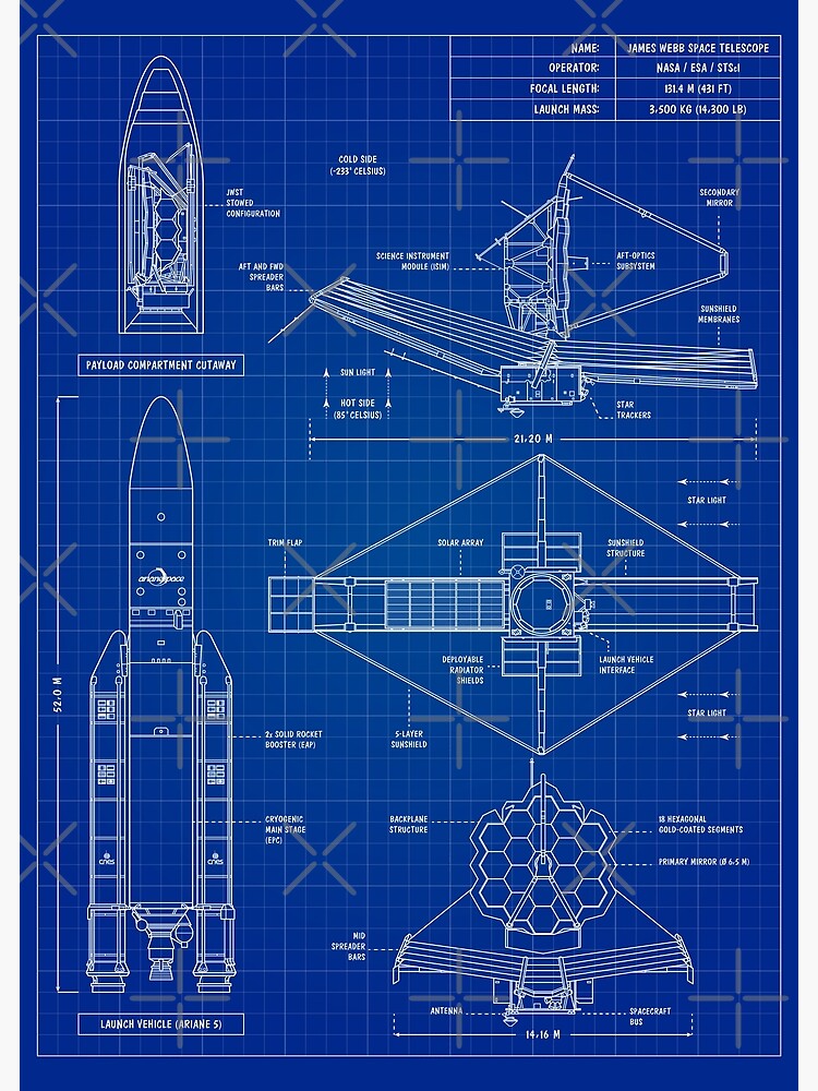 Póster «James b Space Telescope (Blueprint. Vertical)» de BGALAXY