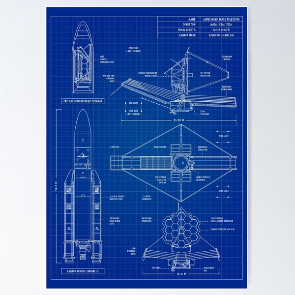 Item preview, James Webb Space Telescope (Blueprint. Vertical) designed and sold by BGALAXY.