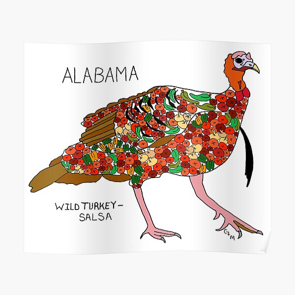 Alabama - Wild Turkey - Salsa - state symbols Poster