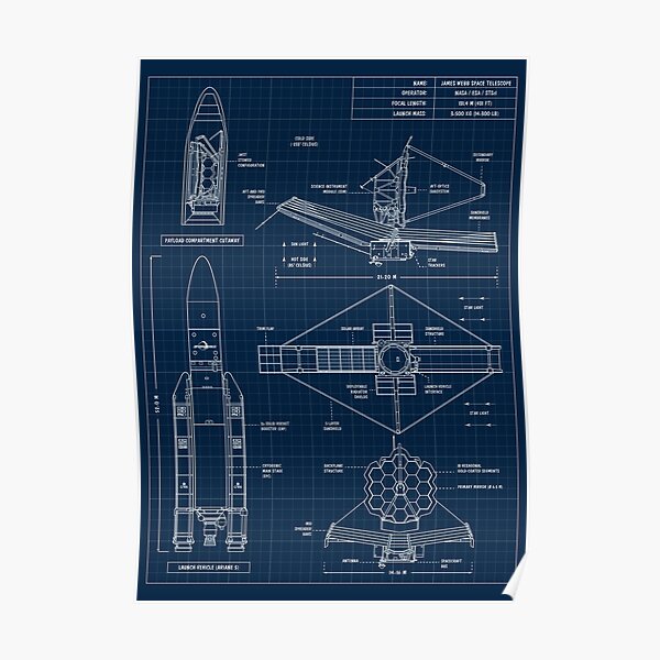 James Webb Space Telescope (Navy Blueprint. Vertical) Poster