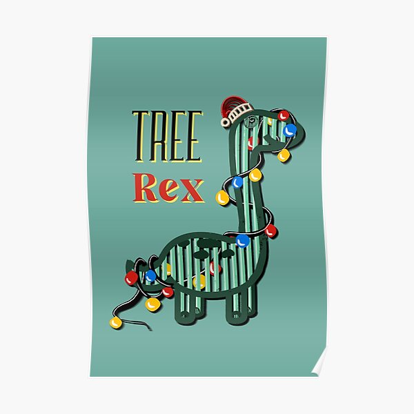 Christmas Dinosaur Tree Rex New Colorful Abstract Xmas Dino Gift 2021 2022 - Mint Green Blue Cute Fun Poster