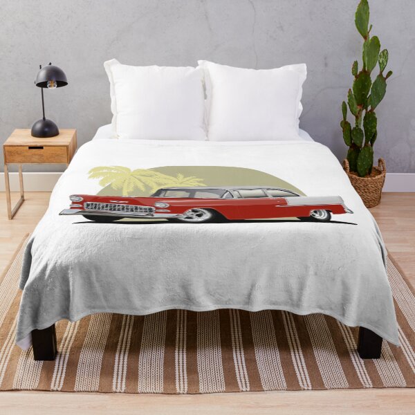 Item preview, Red 1955 Chevy Bel Air 2 Door with palm tree background designed and sold by Hamilton illustrations.
