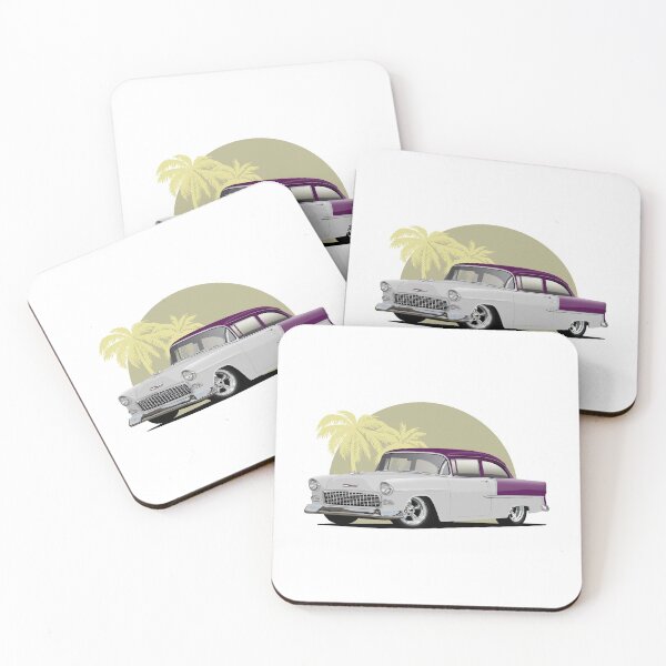 Item preview, White 1955 Chevy Bel Air 2 Door with palm tree background designed and sold by Hamilton illustrations.