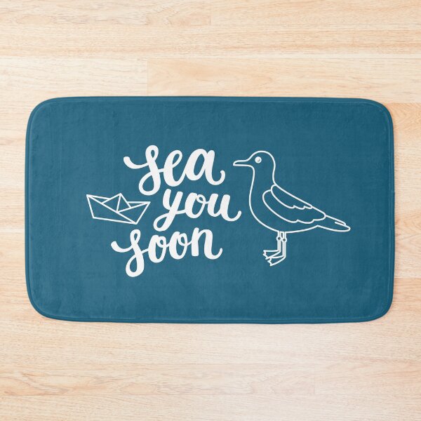 Item preview, Sea you soon hand lettering on blue background designed and sold by Darina Gulbina.
