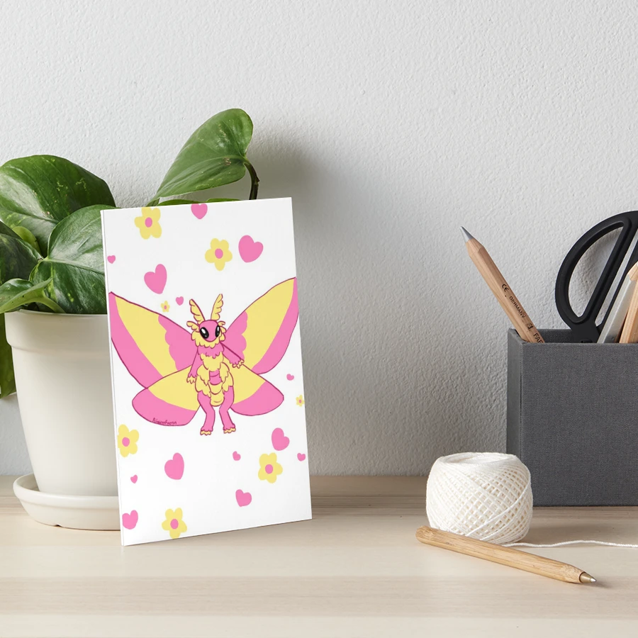 Rosy Maple Moth Art Board Print for Sale by ensdraws