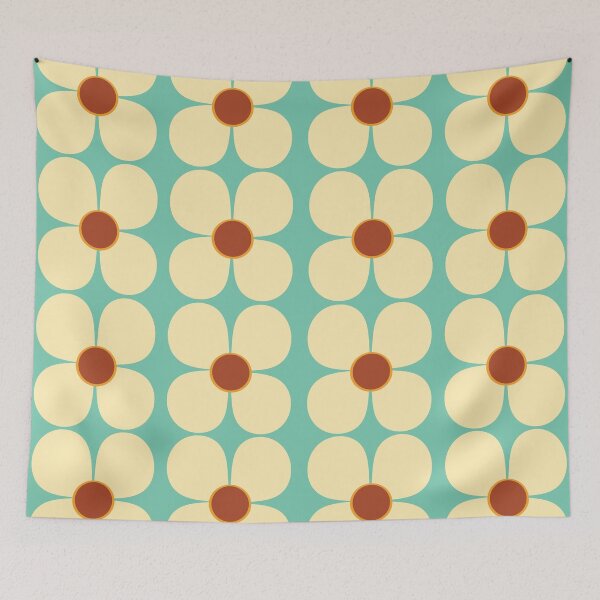Item preview, Retro Land Flower Power Blue and Cream designed and sold by MonstersMashU.